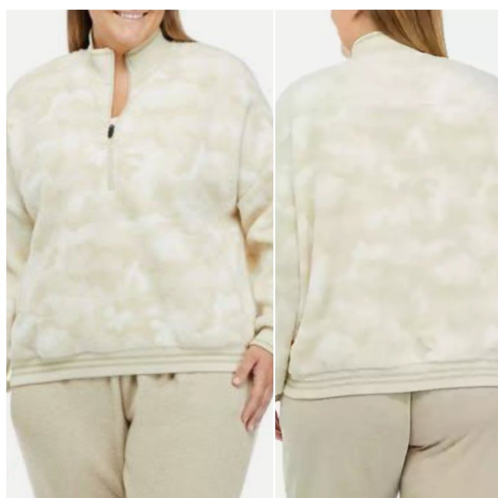 ZELOS Plus Size Quarter Zip Pullover in Ivory Camo NWT